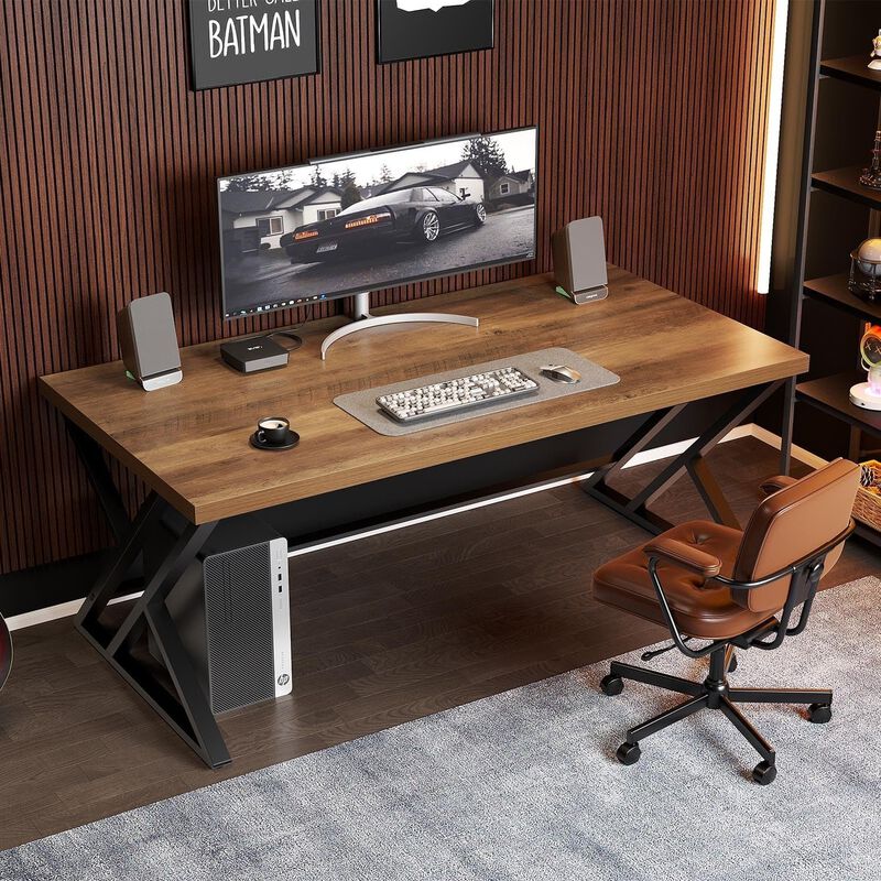 Top True Wood Computer Desk, Modern Writing Desk with Metal Legs for Home Office image number 2