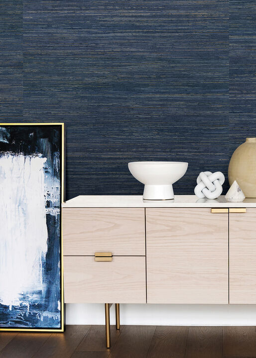 Pattini Indigo Grasscloth Wallpaper