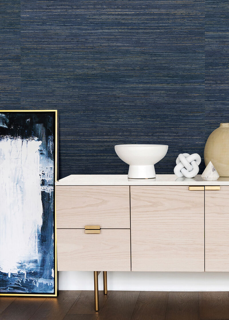 Pattini Indigo Grasscloth Wallpaper image number 1