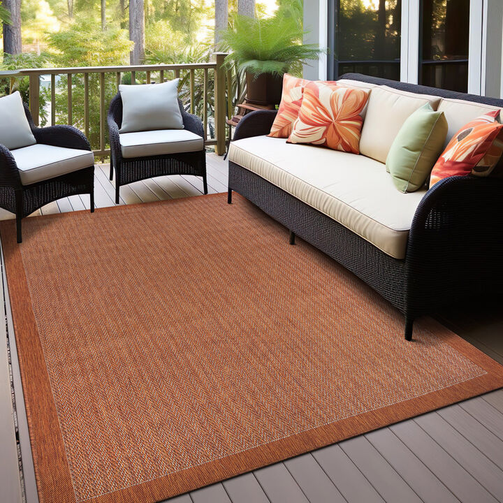 World Rug Gallery Contemporary Bordered Weather Resistant Reversible Indoor/Outdoor Area Rug:  Stain-Resistant,  Low Pile
