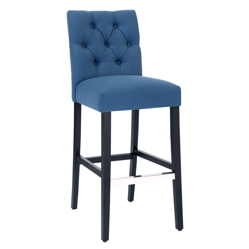 WestinTrends 29" Linen Fabric Tufted Upholstered Bar Stool, Black