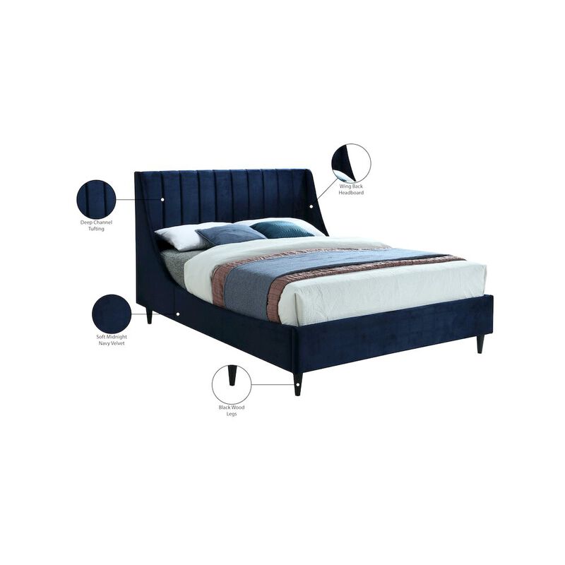 Meridian Furniture Eva Navy Velvet Queen Bed