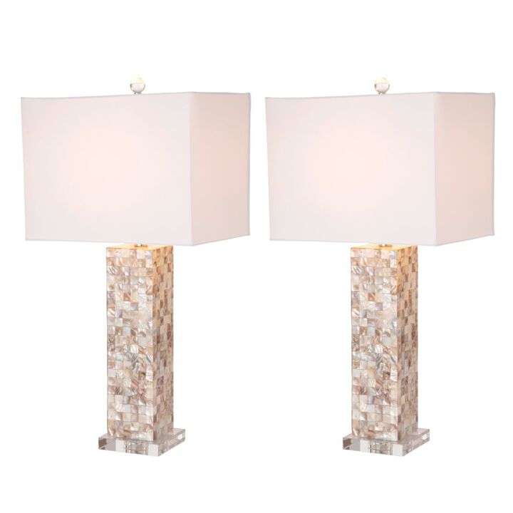 Lux Lighting Harper 28 Nature Mother of Pearl Table lamp w/ Crystals, (Set of 2)