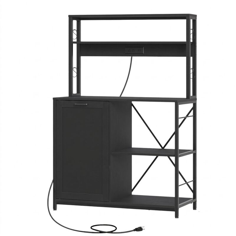 5 Tier Kitchen Bakers Rack with Microwave Shelf and Trash Bin Cabinet-Black image number 0