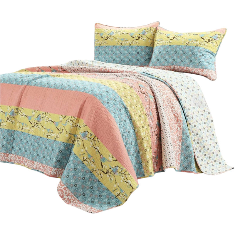 Boho Floral 3-Piece Reversible Quilt Set – Breathable and Lightweight Bedding For Bedroom
