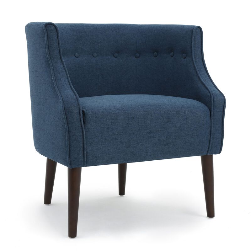 Accent Club Chair, Curved Barrel Back, Button Tufted, Navy Blue Fabric