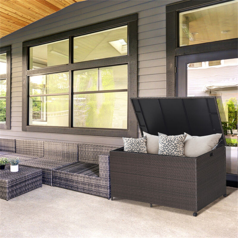 Outdoor Wicker Storage Box with Zippered Liner-133 Gallon image number 1