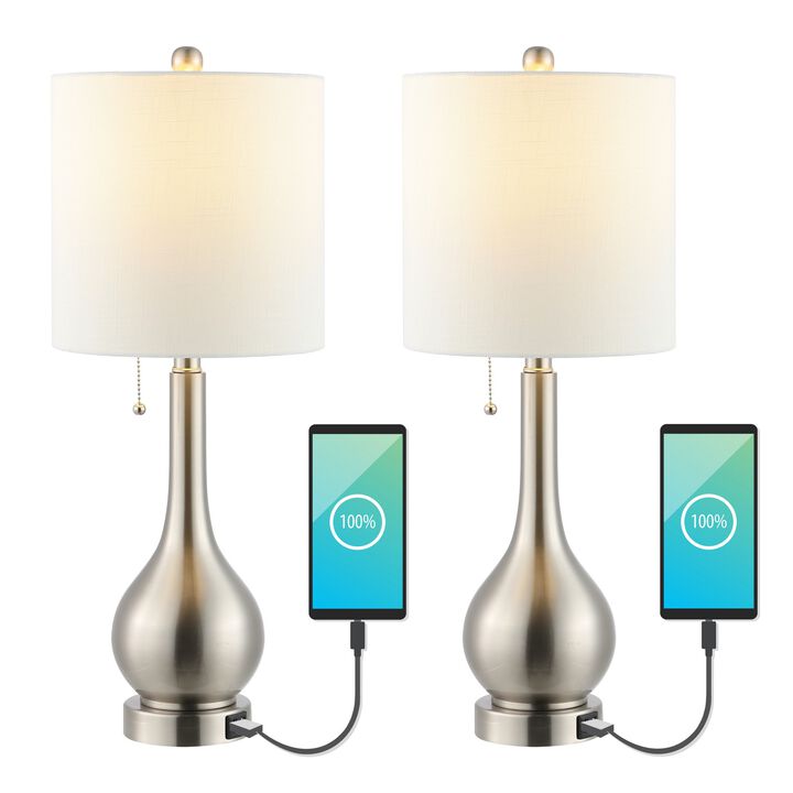 Tyler Modern Classic Gourd Iron LED Table Lamp with Pull Chain with Dual USB Charging Port (Set of 2)