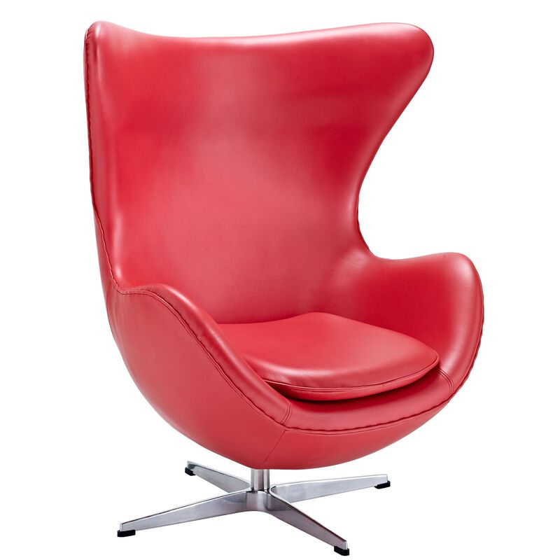 Modway Glove Leather Lounge Chair in Red