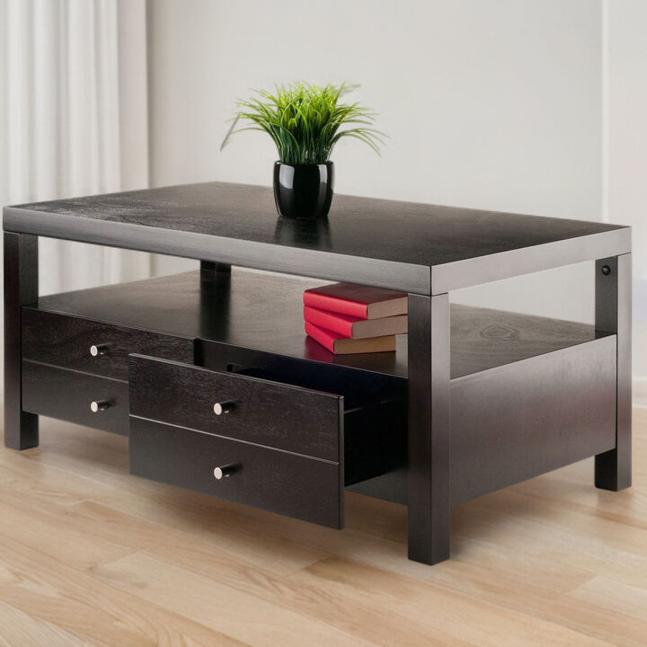 Hivvago Modern Espresso 2 Drawer Coffee Table