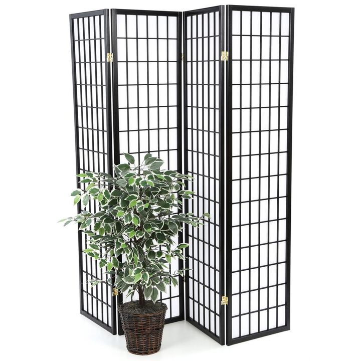Hivvago Black 4-Panel Asian Style Shoji Room Divider Screen