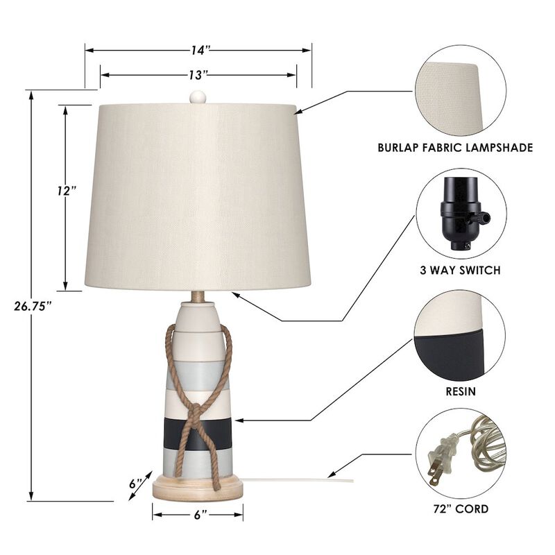 Lux Lighting Buoy 27 Poly Coastal Table Lamp, Tri-color, (Set of 2)
