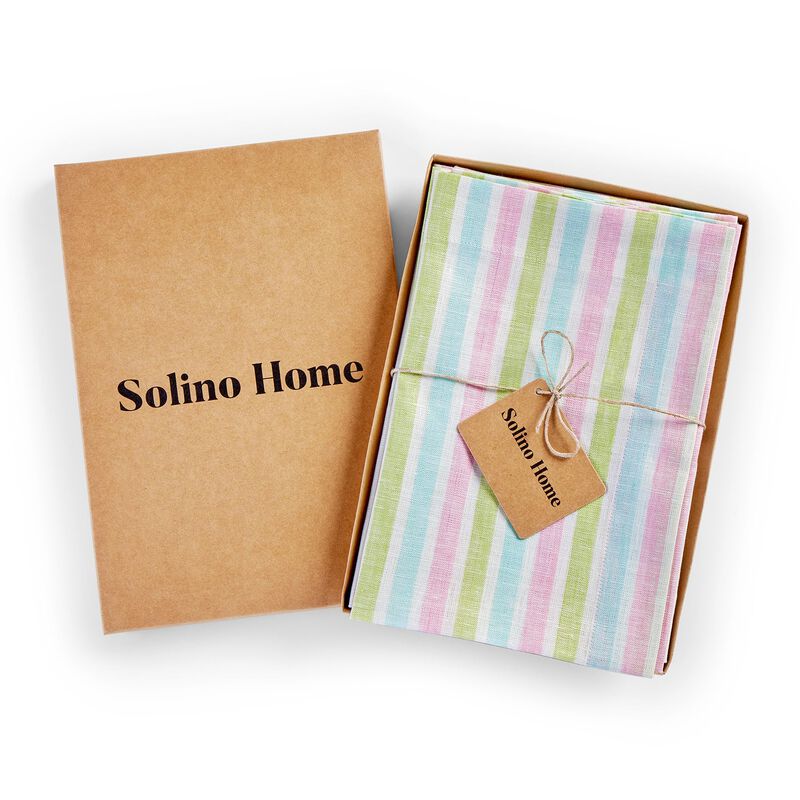 Solino Home 100% Pure Linen Dinner Napkins 20 x 20 Inch Set of 4 - Palm Beach Stripe
