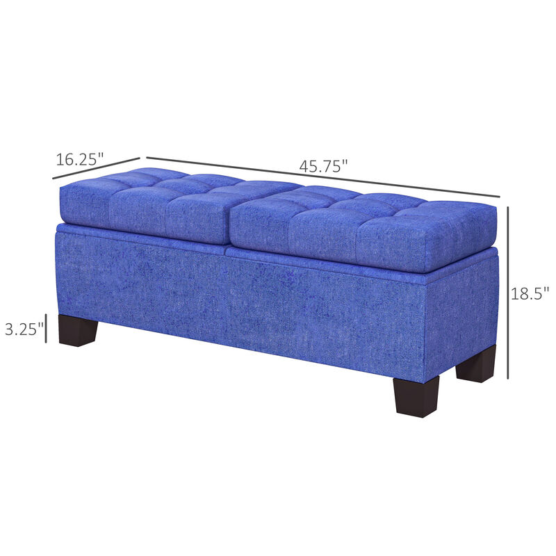 HOMCOM 46" Storage Ottoman Bench, Upholstered End of Bed Bench with Steel Frame, Button Tufted Storage Bench with Safety Hinges for Living Room, Entryway, Bedroom, Blue