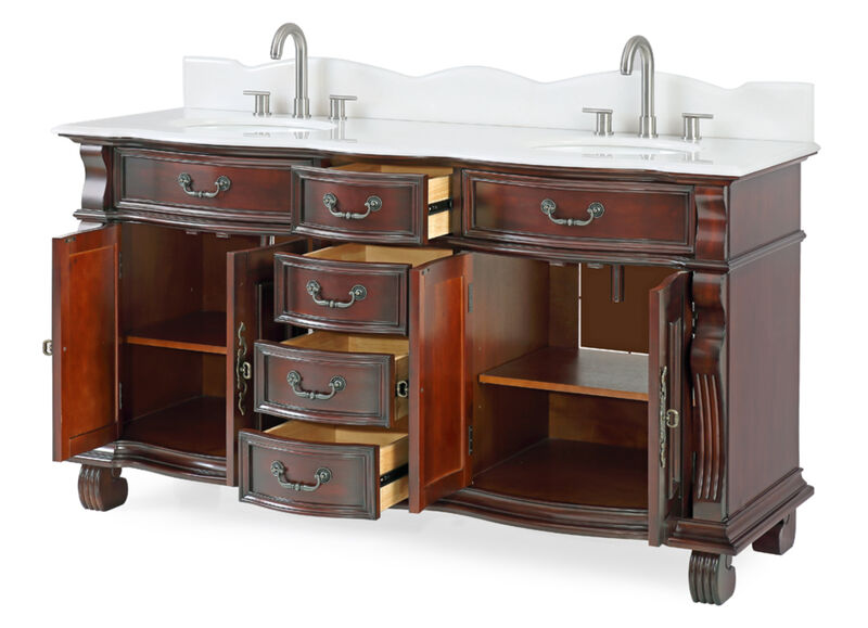 64 Traditional Style Cherry Wood Hopkinton Double Sink Bathroom Vanity image number 2