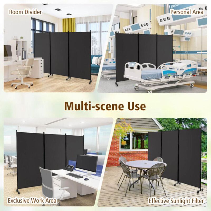 Hivvago 3 Panel Folding Room Divider with Lockable Wheels