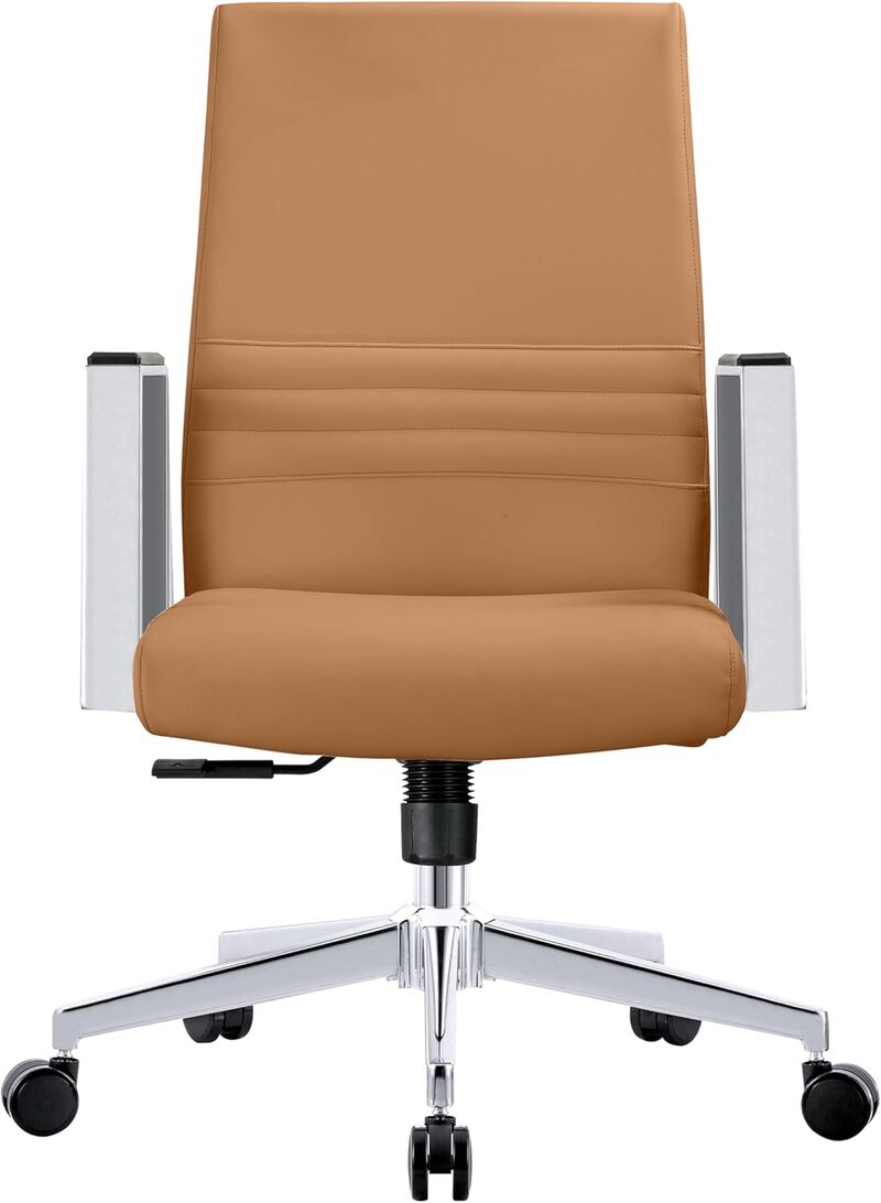 LeisureMod Aleen Mid-Century Modern Office Chair in Upholstered Leather and Iron Frame with Swivel and Tilt