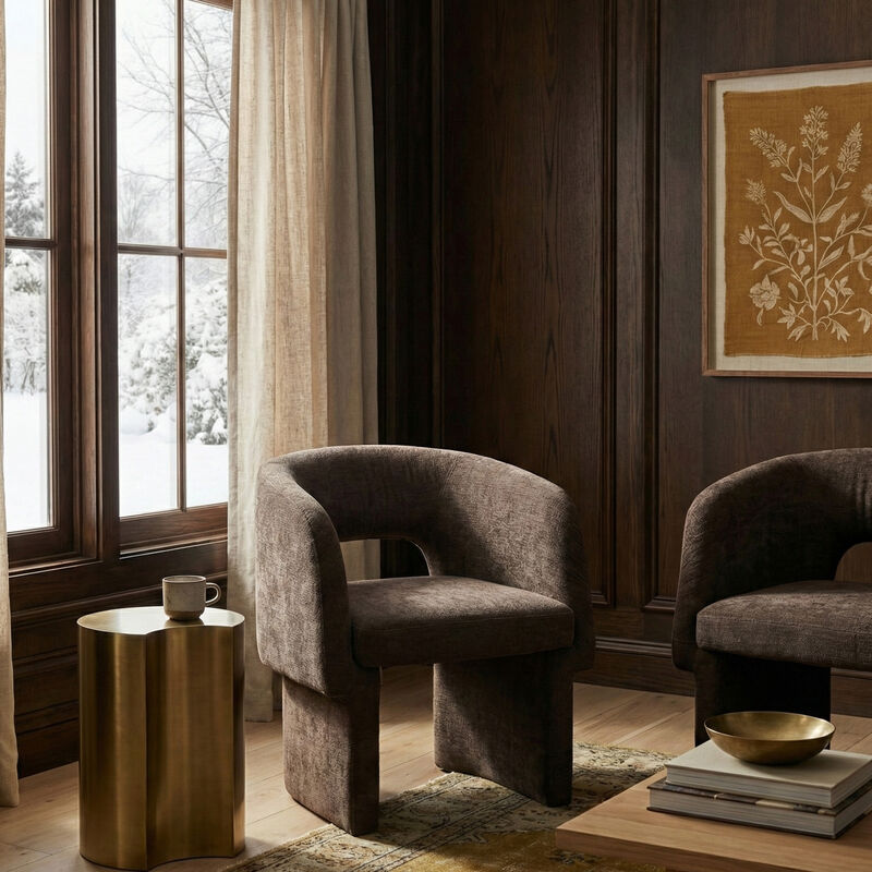 Meridian Furniture Emmet Brown Chenille Fabric Dining Chair / Accent Chair