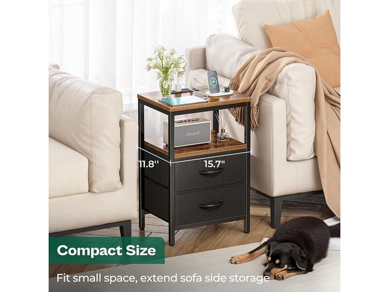 Huuger Bedside Table with USB Ports and Outlets