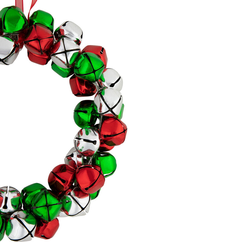 Red  Green  and Silver Jingle Bell Christmas Wreath  9-Inch  Unlit image number 2