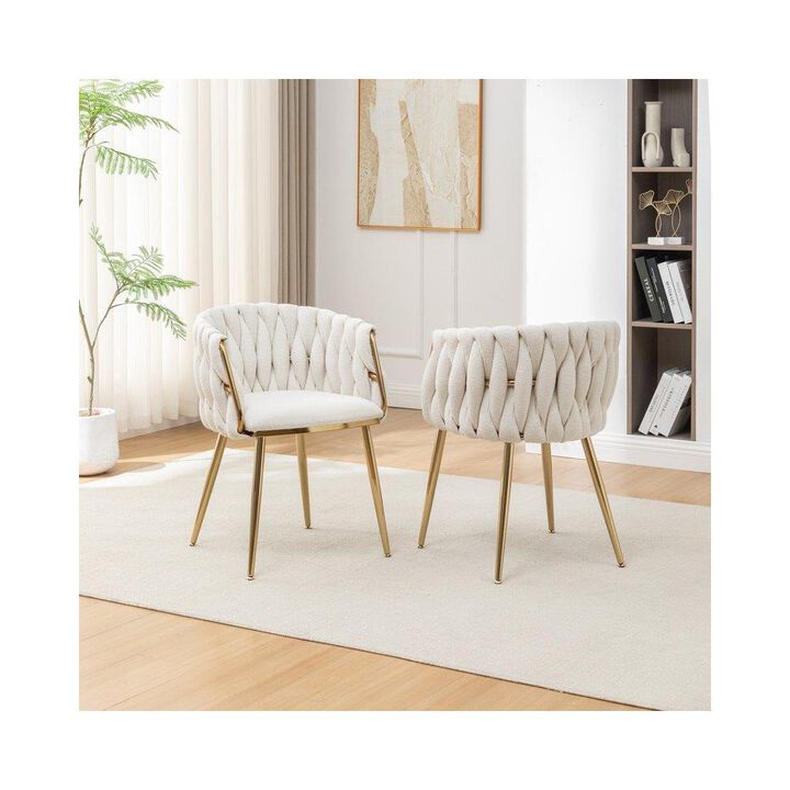 Best Quality Furniure Cream Boucle Fabric With Gold Base Side Chairs, Set Of 2