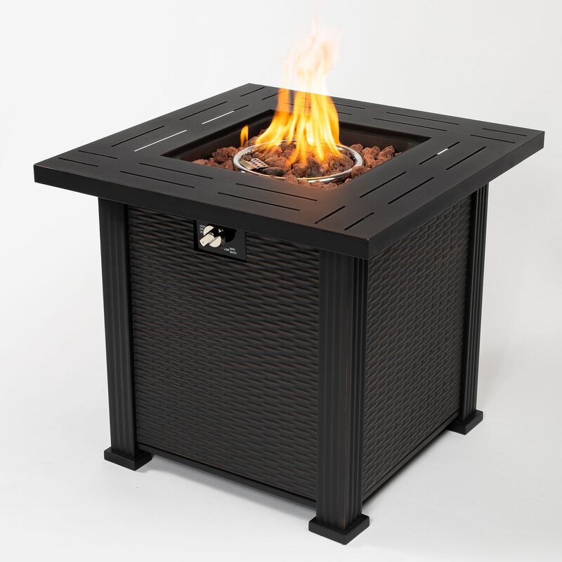 28" Propane Gas Fire Pit Table, 50000 BTU Square Steel Fire Pit for Outside Patio Deck Garden Backyard