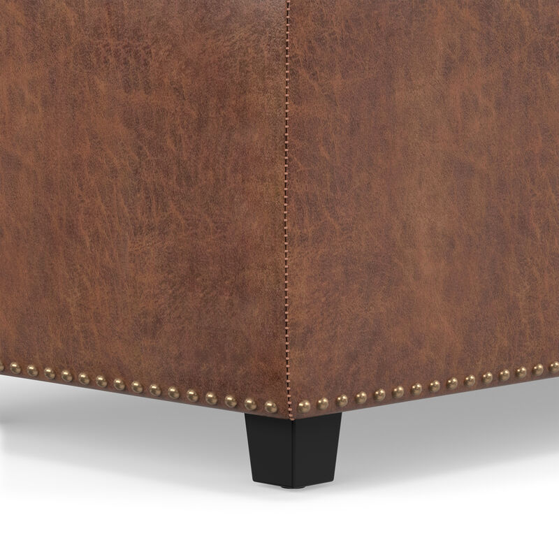 Hamilton 48 inch Wide Transitional Rectangle Storage Ottoman in Distressed Umber Brown Vegan Faux Leather, Assembled image number 9