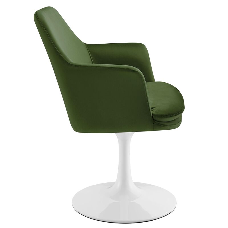 Modway Lippa Velvet Swivel Dining Armchair in White Moss Green &ndash; Rotating Accent Chair with Stain-Resistant Performance Velvet Upholstery &ndash; 360&deg; Swivel Barrel Chair with Pedestal Base image number 6