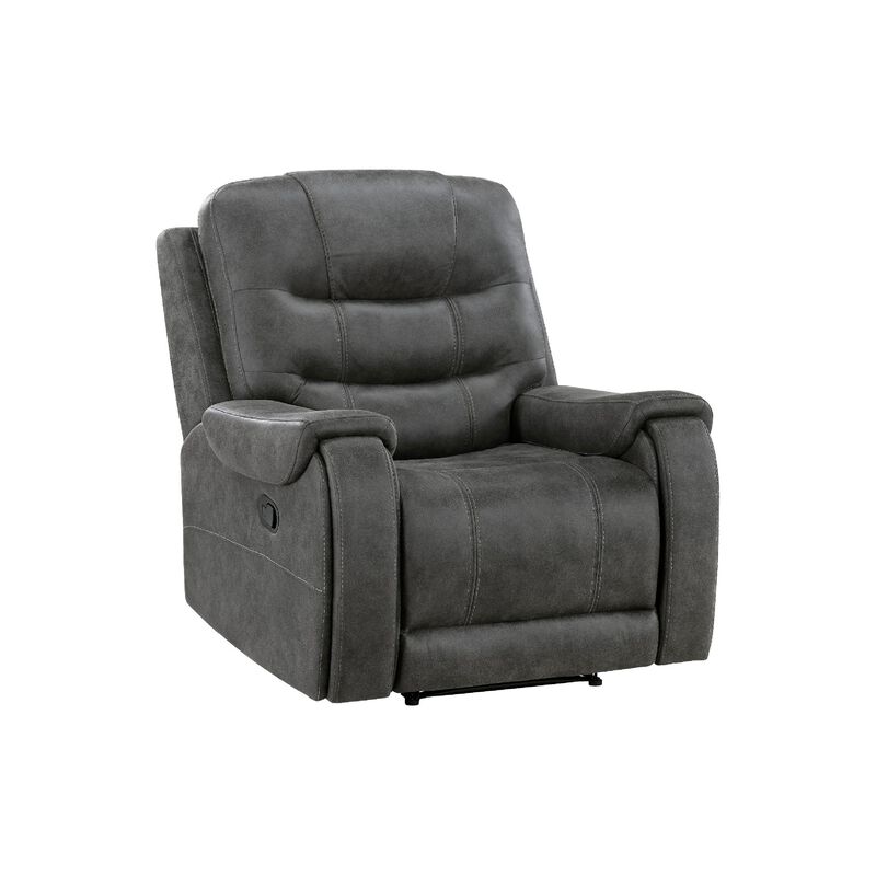 Oby Manual Reclining Chair, Panel Stitched Back, Dark Gray Microfiber image number 0