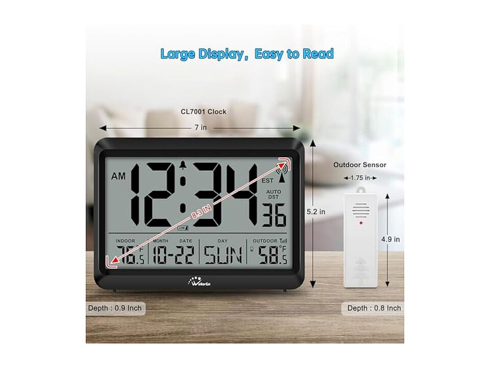 Atomic Temperature Digital Self Setting Wall Clock Outdoor Battery Operated