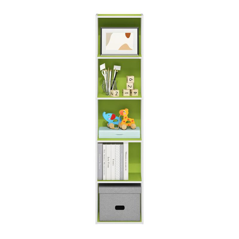 Furinno Pasir 5-Tier Open Shelf Bookcase, Green/White