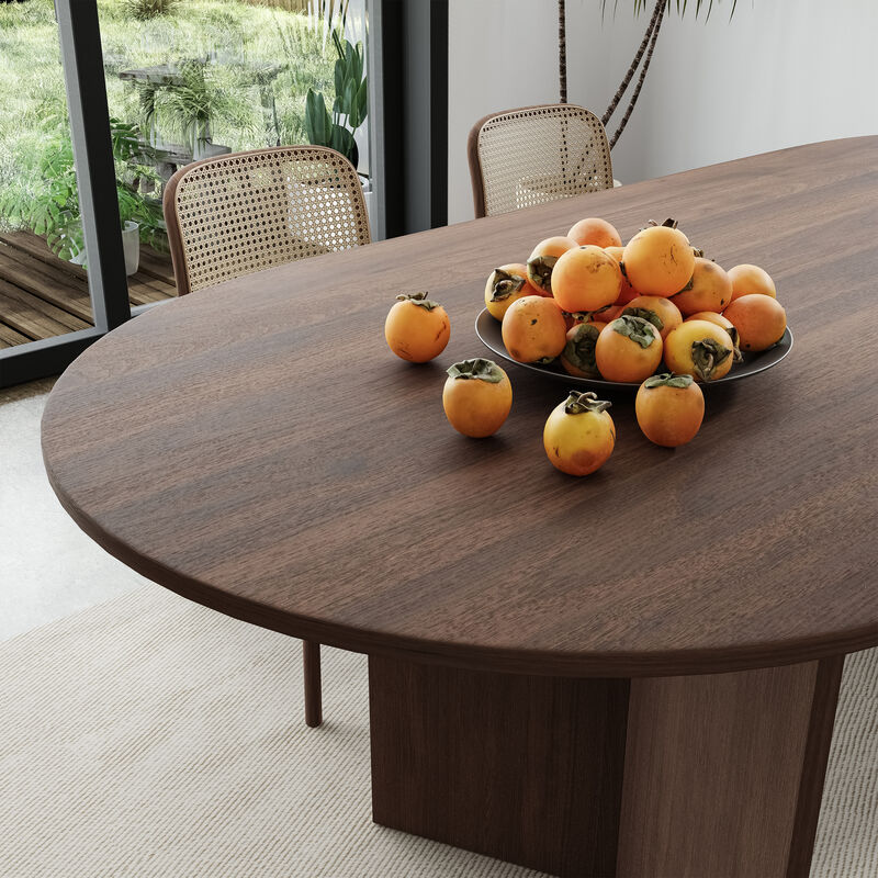 79" Farmhouse Large Oval Brown Dining Table for 6-8 People with V-Shaped Legs for Dining Room and Living Room