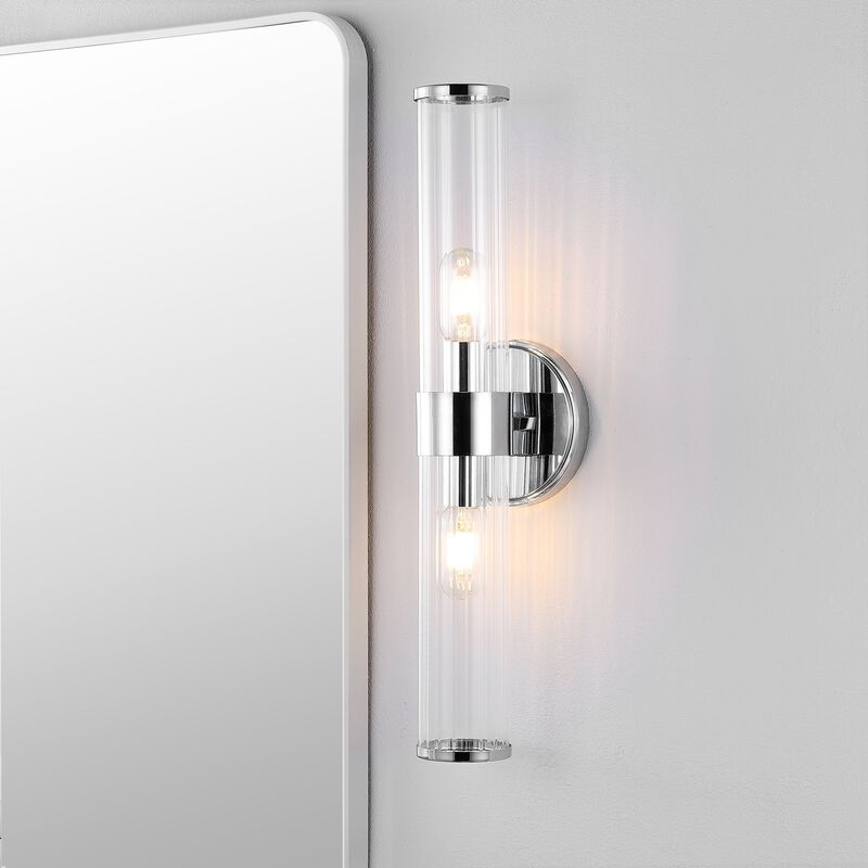 Cecil Tall Cylinder Ironstriped Glass Modern Mid Century LED Vanity