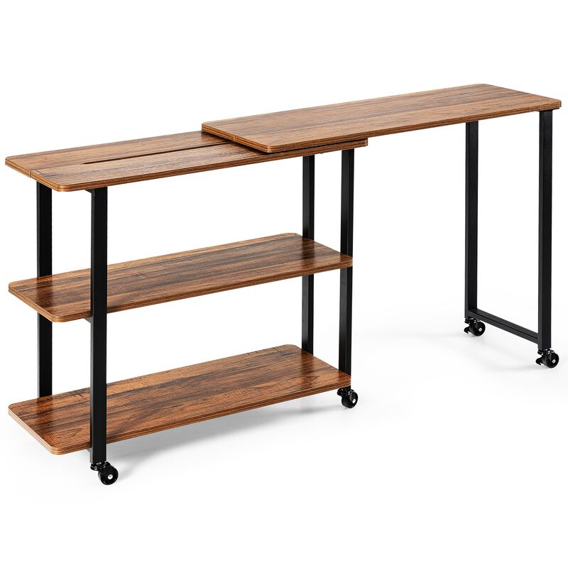 360� Rotating Sofa Side Table with Storage Shelves and Wheels