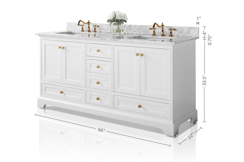 Audrey 66 in. Bath Vanity Set in White with Gold Hardware