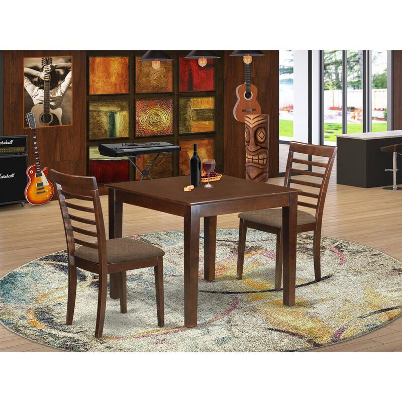 3 Pc Dinette Table set with a Dining Table and 2 Dining Chairs in Mahogany