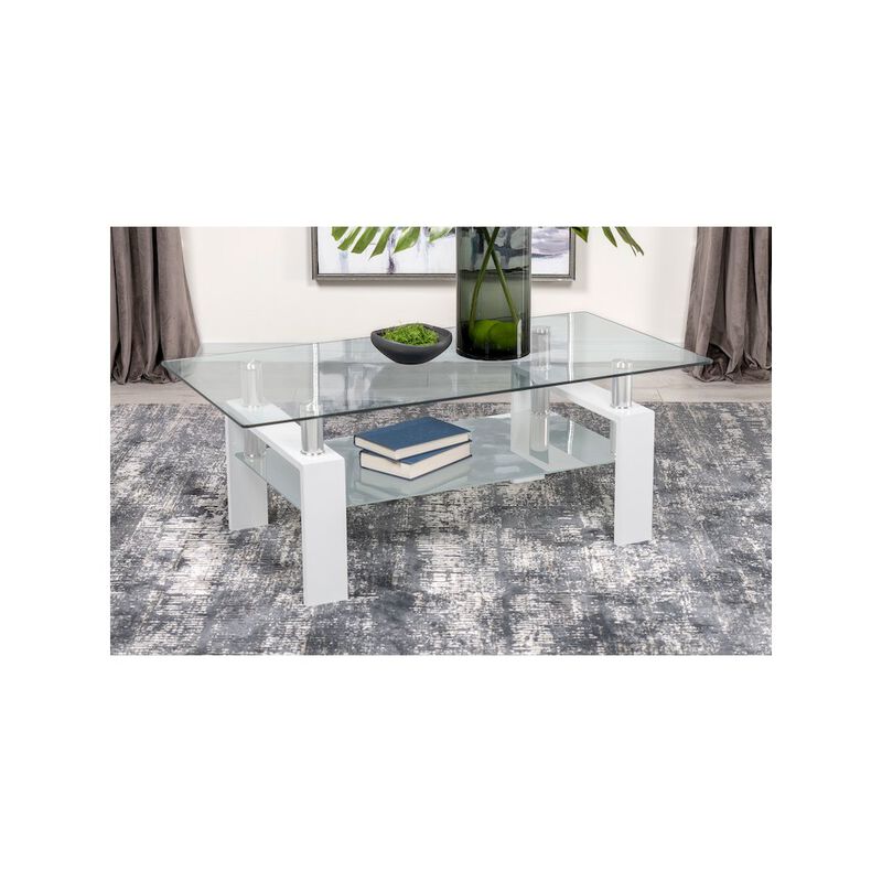 Coaster Dyer 1-shelf Rectangular Glass Top Coffee Table White