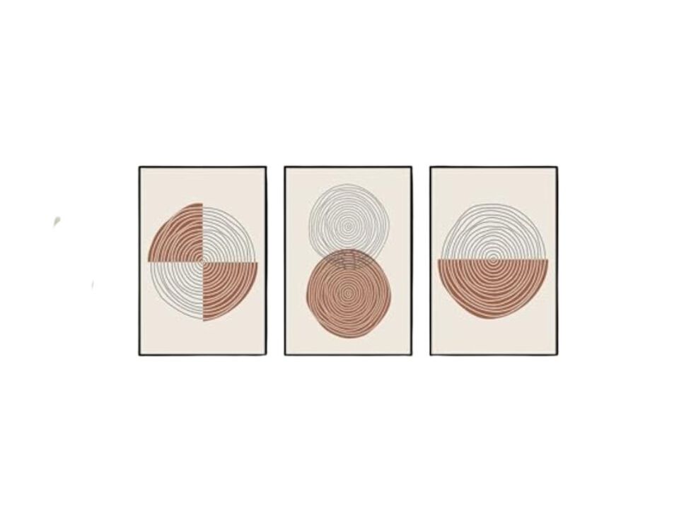Abstract Wall Art Mid Century Modern 3 Pack Framed Crystal Porcelain Sun Moon