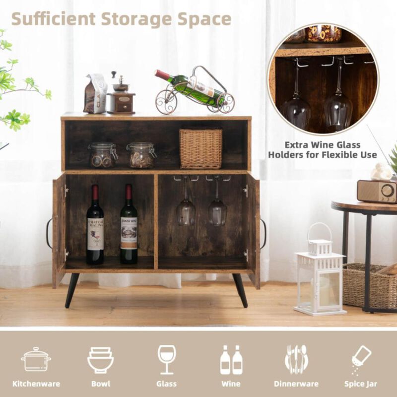 Hivvago Mid-century Wooden Storage Cabinet Wine Glass Holders