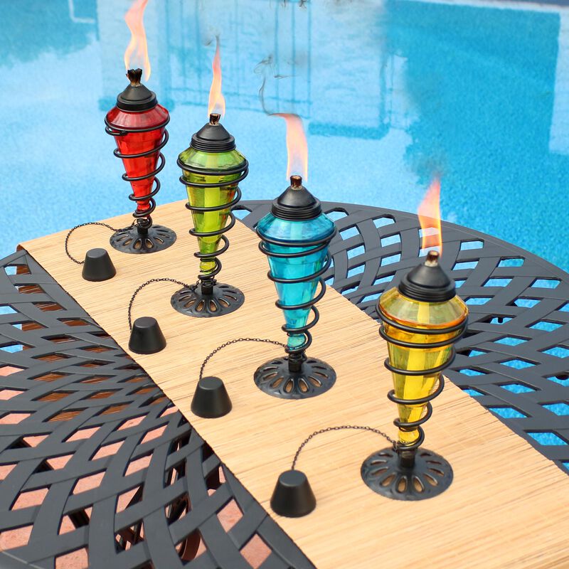 Sunnydaze Swirled Metal/Glass 2-in-1 Outdoor Lawn Torch - Multi - Set of 4