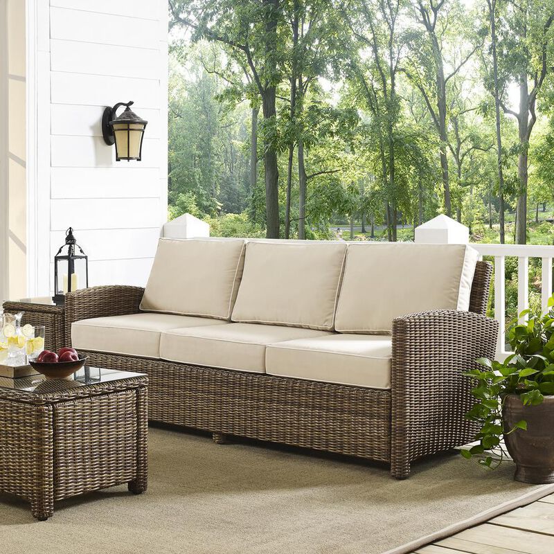Crosley Furniture Bradenton Outdoor Wicker Sofa Sand/Weathered Brown