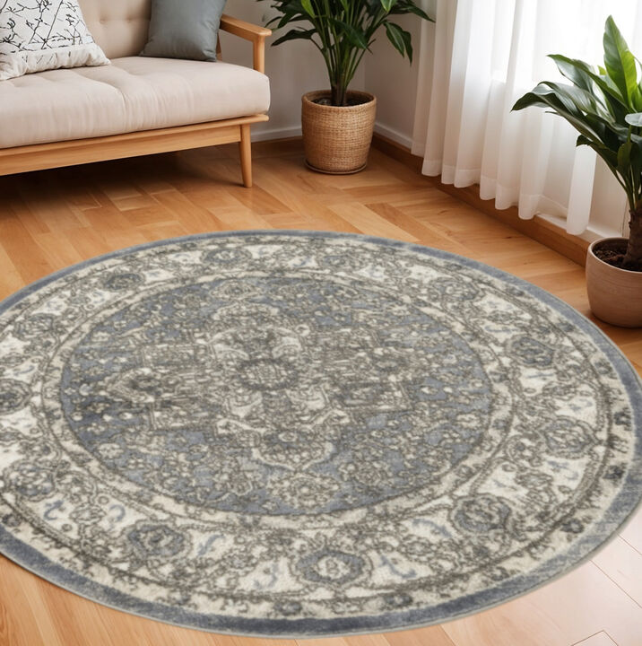 HomeRoots Floral Power Loom Round Rug