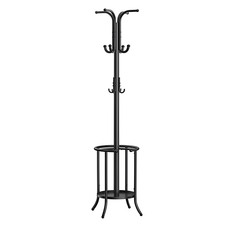 Freestanding Heavy Duty Coat Rack Metal Design with Umbrella Holder and Hooks