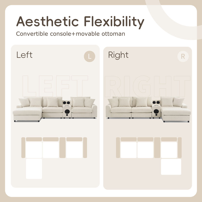 Merax Corduroy Sectional Sofa with Bluetooth Speakers