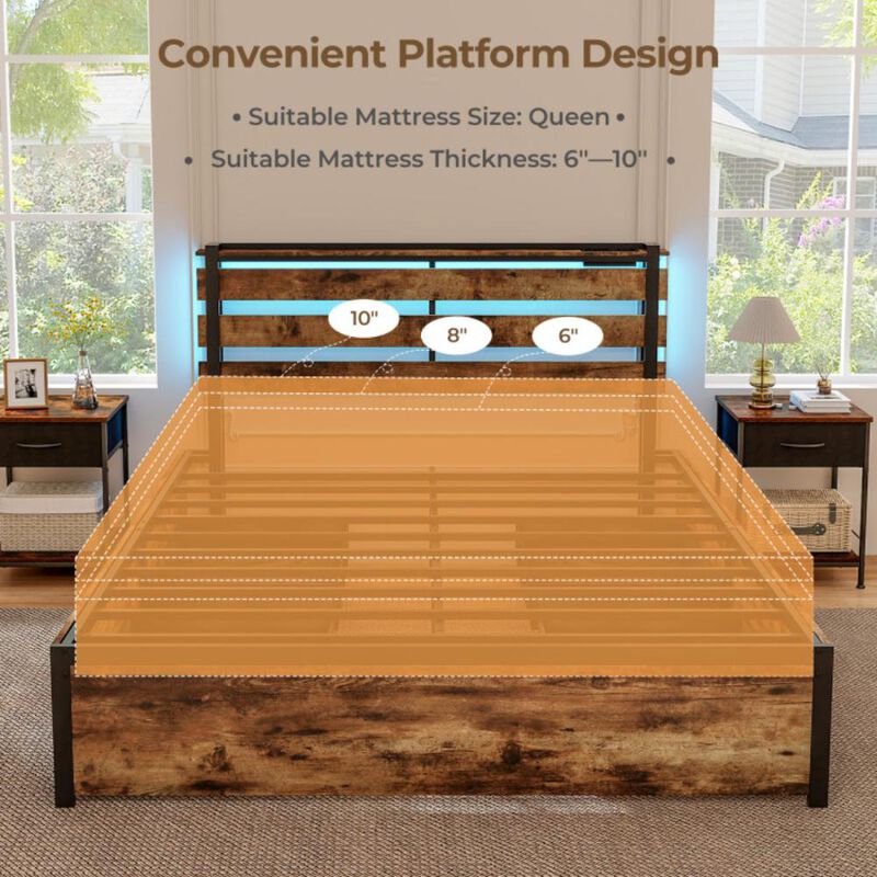 Hivvago Bed Frame with Drawers LED Lights and USB Ports