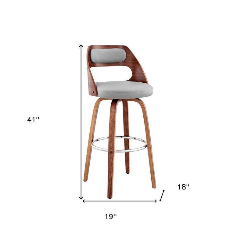 Hivvago 30 Inch Gray And Brown Faux Leather Swivel Bar Height Bar Chair