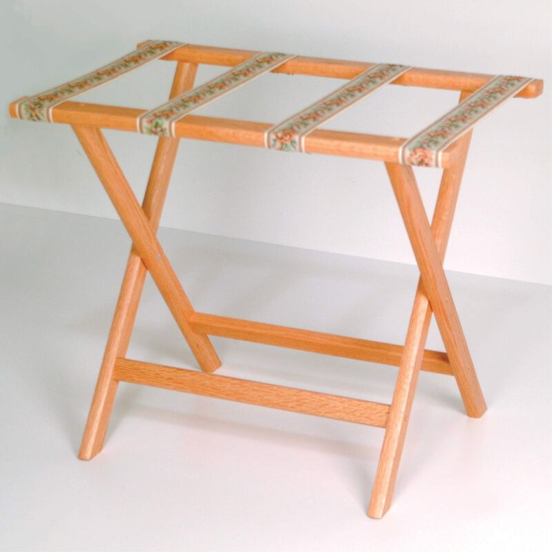 Wooden MalletWooden Mallet Deluxe Straight Leg Luggage Rack,Tapestry Straps, 20" H x 23.75" W x 15.5" D, Light Oak