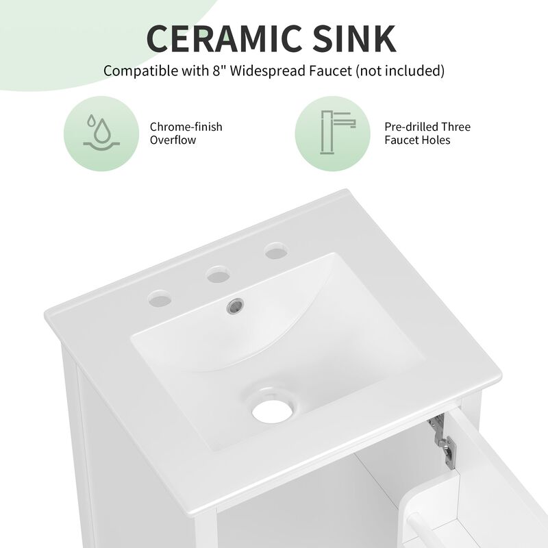 20" Bathroom Vanity with Sink, Bathroom Cabinet with A Door, Door Shelf Storage and Adiustable Foot Pads, A Drawer