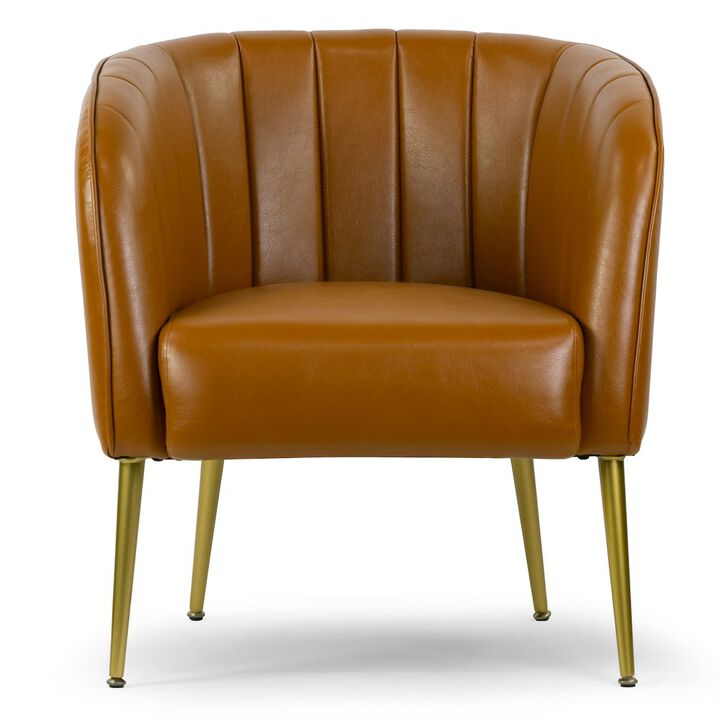 Glamour Home Avia Cappuccino Faux Leather Accent Chair with Decorative Stitching