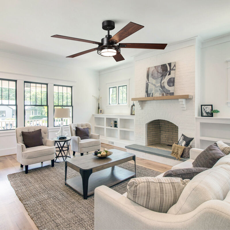 52 in. Black Reversible Blades 6-Speed Ceiling Fan with Light and Remote